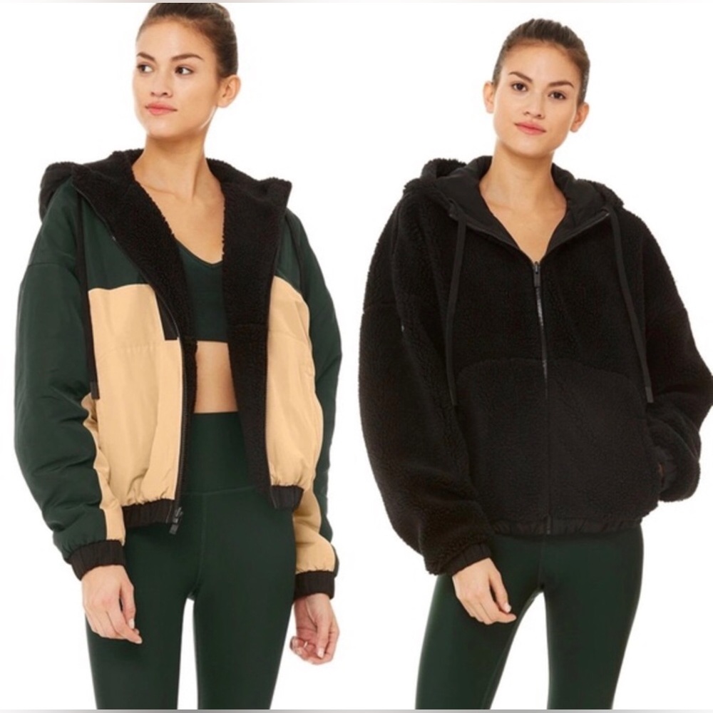 Alo Yoga Duality Reversible Sherpa Forest Green Jacket NWT